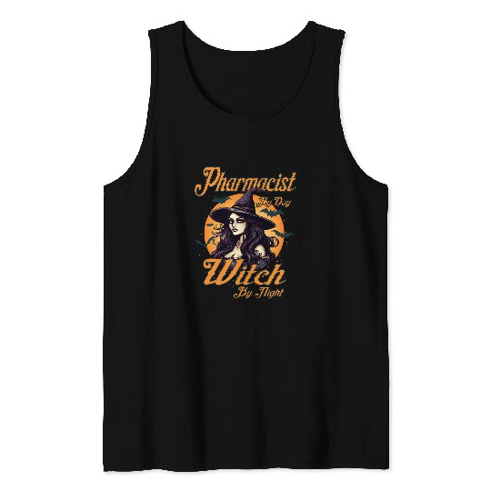 Pharmacist Job Pharmacist By Day Witch By Night Apothecary Halloween Tank Tops
