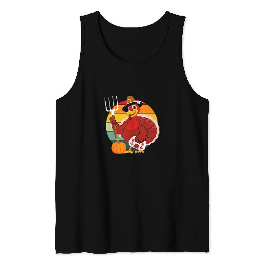 Retro Happy Thanksgiving Gamer Turkey Kids Boys Girls Men Tank Tops