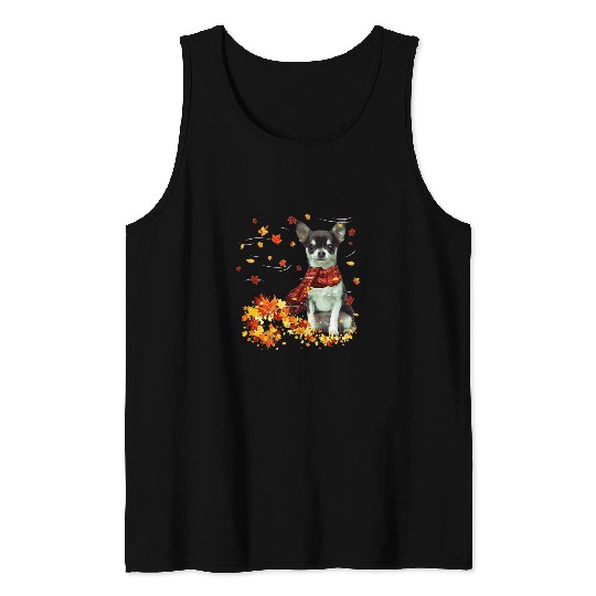 Chihuahua Fall Scarf Dogs Autumn Leaves Tank Tops