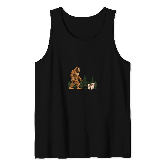 Funny Shih Tzu bigfoots Dog Walking Dog Mom Dad Kids Tank Tops