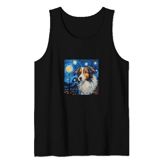 Australian Shepherd Starry Night For Dog Mom Dog Dad Tank Tops