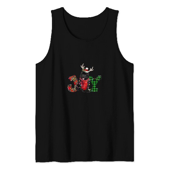 Joy Christmas Lights Newfoundland Dog Santa Hat Pajama Tank Tops