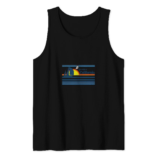 Surf Life californiasBeach Retro 70s 80s 90s Sailing Boat Sunset Surf Tank Tops