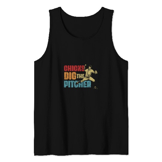 Baseball Pitcher Funny Chick Dig The Pitcher Softball Player Tank Tops