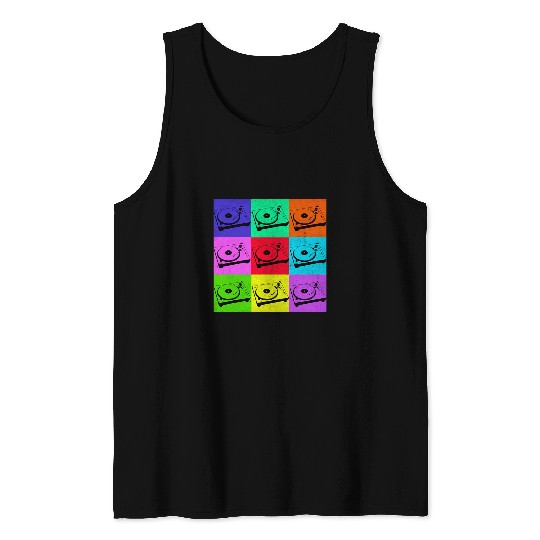 Distressed Black Turntable Vinyl Record Music Pop Art Tank Tops