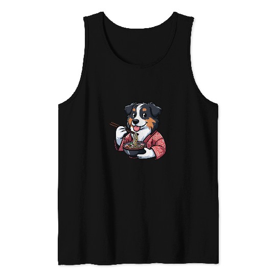 Australian Shepherd Ramen Funny Dog Japanese Food Tank Tops