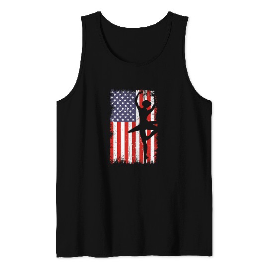 Cool Ballet For Women Girls Ballerina US Flag 4th Of July Tank Tops