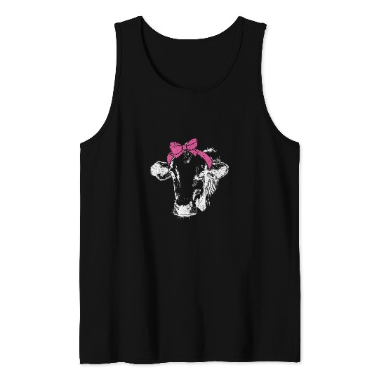 Cow Bow Farmer Wife Farm Animals Farmer Cute Cows Lover Tank Tops