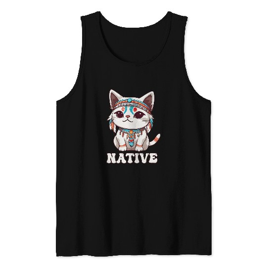 Cute American Native Indian Kawaii Cat Woman Girl Tank Tops