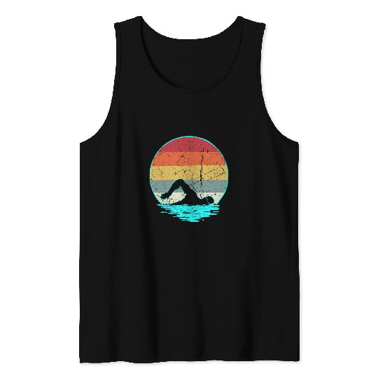 Swimming Pool Retro 70s vintages Sunset Funny Swim Coachs Swimming Tank Tops