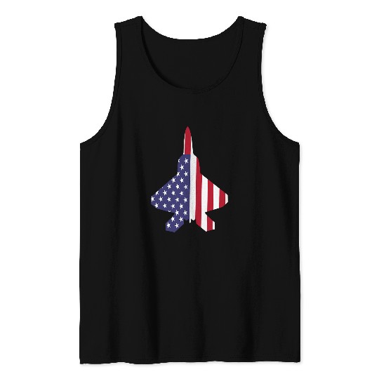 F22 Raptor American Flag 4th of July Patriotic Airplane Art Tank Tops