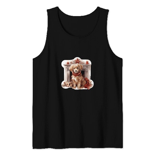 Golden Retriever Dog Laying in Front of Fireplace Tank Tops