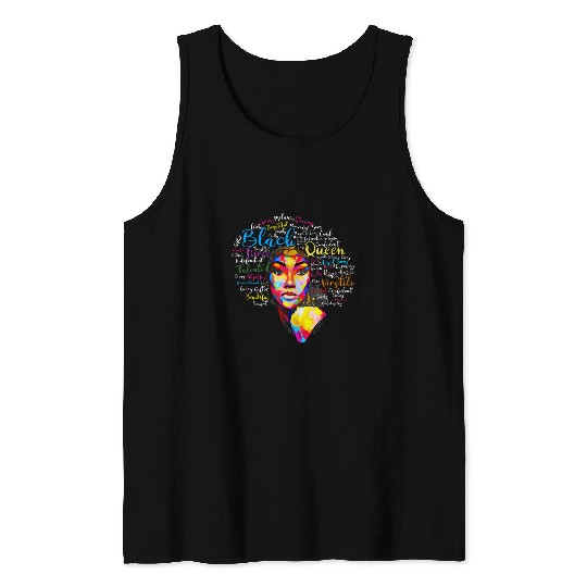 Black Queen African American Natural Hair Afro Word Art Tank Tops