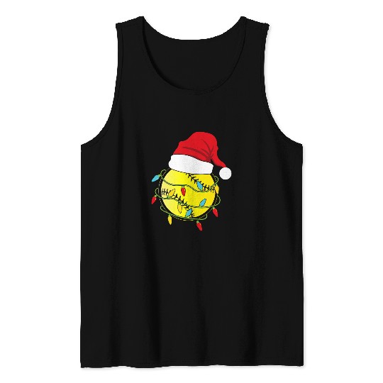 Christmas Softball Santa X Mas Lights Girls Fastpitch Women Tank Tops