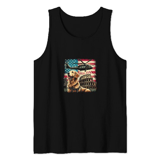Golden Retriever Dog in Rome Colosseum with American Flag Tank Tops