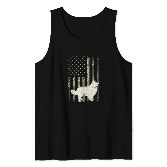 Border Collie Dog Dad Mom Camouflage USA Flag Tank Tops