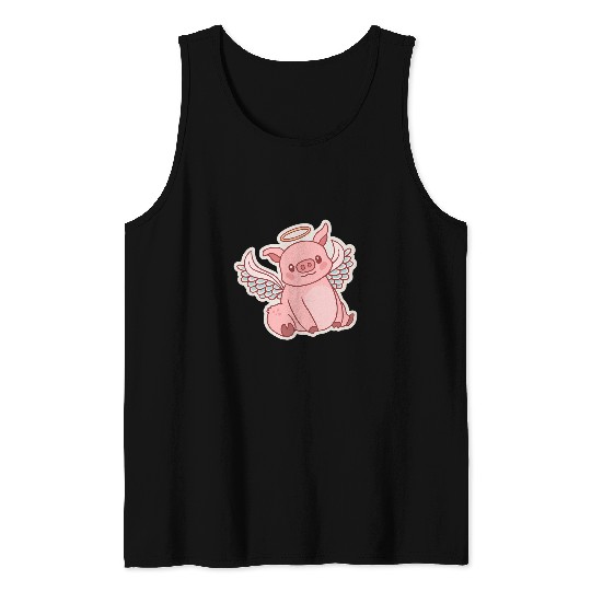 Pig with Halo Sky Angel Wings Angel Wings Tank Tops