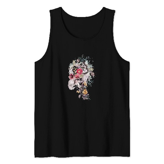 Flowers Skull Floral Sugar Dark Art Grunge Aesthetic horror 25 Tank Tops