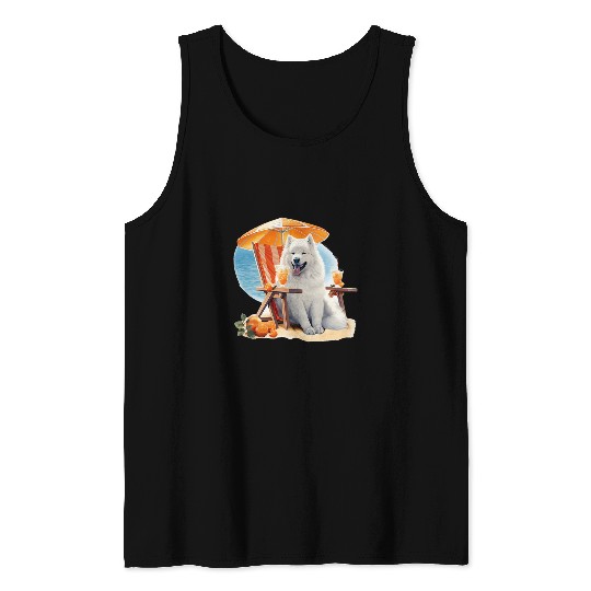 Funny Samoyed Dog Sun Tanning Enjoying The Beach Cruise Tank Tops