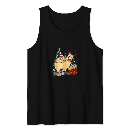 Llama Lover christmas santa cat riding llama reindeer 2 Tank Tops