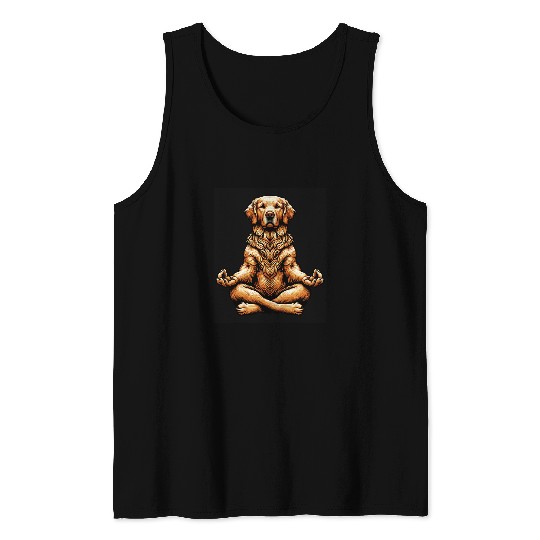 Golden Retriever Dog Lover Yoga Meditation Lotus Position Tank Tops
