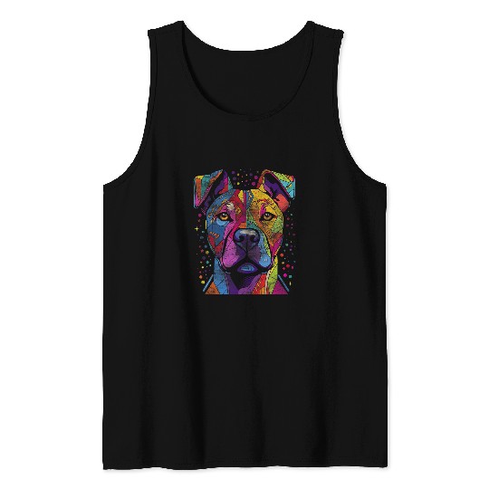Colorful Funny Rainbow staffordshire pitbull psychedelics dog Tank Tops