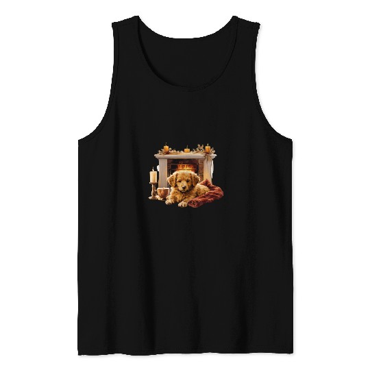 Golden Retriever Dog Laying in Front of Fireplace 1 Tank Tops
