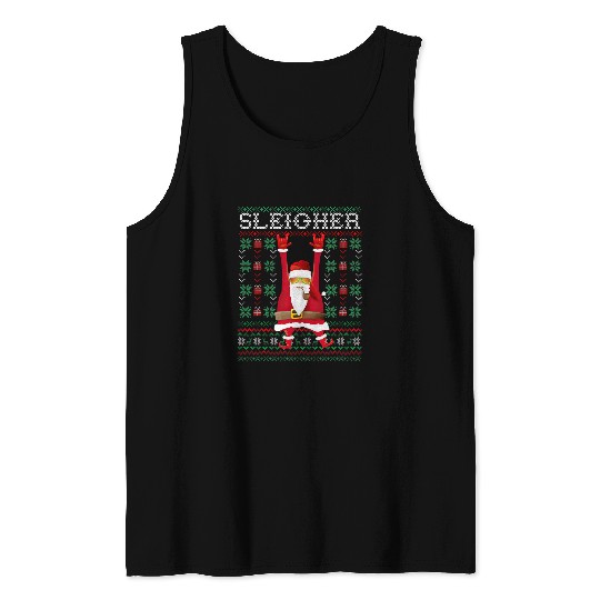 Funny Sleigher Hail Santa Heavy Metal Music Ugly Christmas Tank Tops