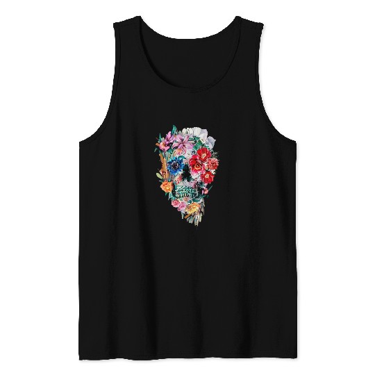 Flowers Skull Floral Sugar Dark Art Grunge Aesthetic horror 22 Tank Tops