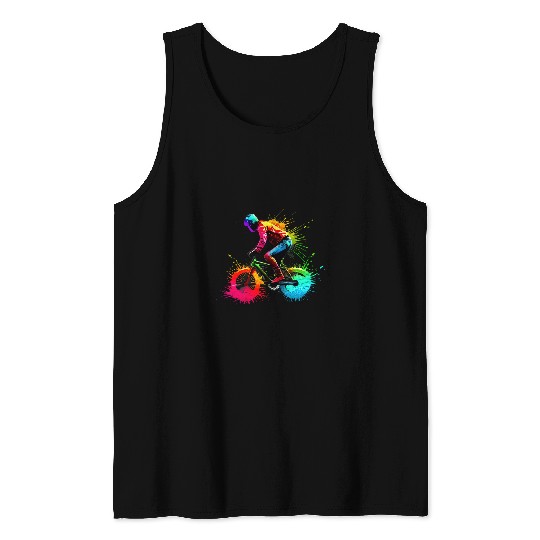 Bicycle Design with Colourful Cyclist for Cycling Cycling Fans Tank Tops
