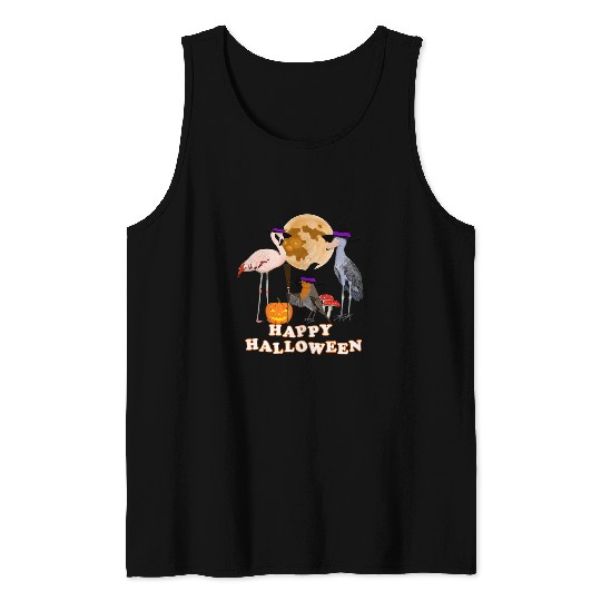 Robin Shoebill Flamingo Happy Halloween Pumpkin Bird Witch Tank Tops