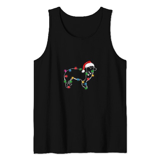 Christmas Border Collie xmass Lights Santa Hat Funny Dog Tank Tops