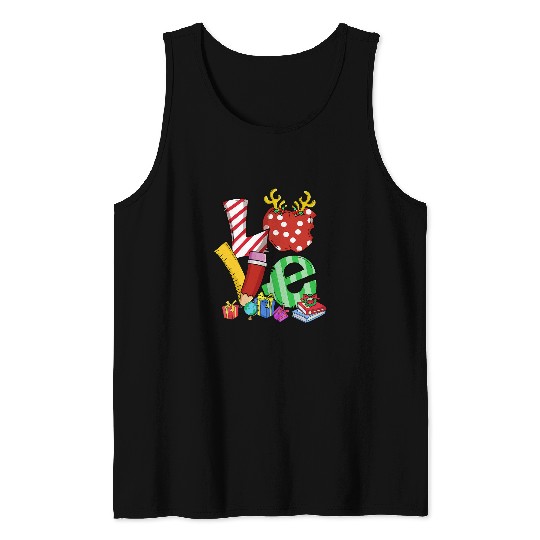 Love Teacher Math Christmas Teacher Life Matching Pajamas Tank Tops