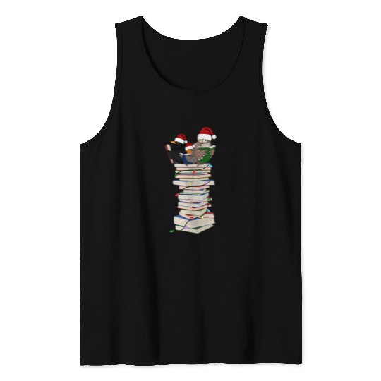 Robin Owl Blackbird Christmas Birds with Books Animal Tank Tops