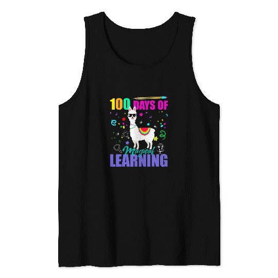 100 Days Of Magical Learning Llama Funny Teacher Student Tank Tops