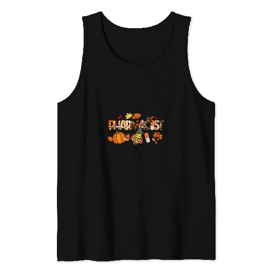 Pharmacist Job Pharmacist Leopard Plaid Pilgrim Hat Fall Thanksgiving Tank Tops
