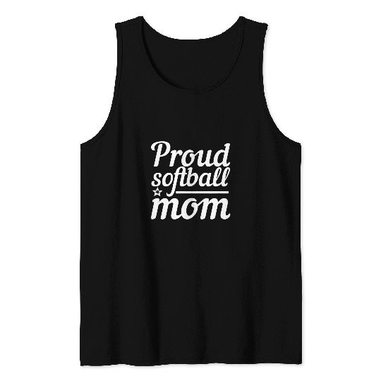 Cute Cursive Proud Softball Mom All Star Design in White Tank Tops