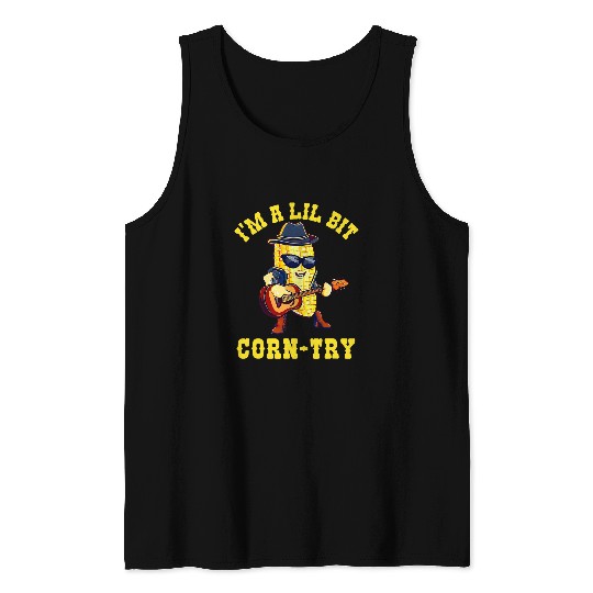 Lacrosse Gift Im Lil Bit Corntry Funny Corn Pun Country Music Cowboy Tank Tops