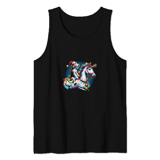 Christmas Lights Wire Fox Terrier Dog Riding Unicorn Tank Tops