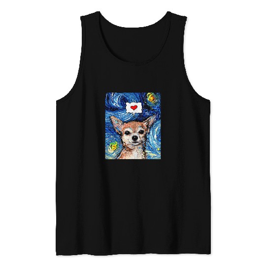 Chihuahua Love Thought Bubble Starry Night Dog Art by Aja Tank Tops