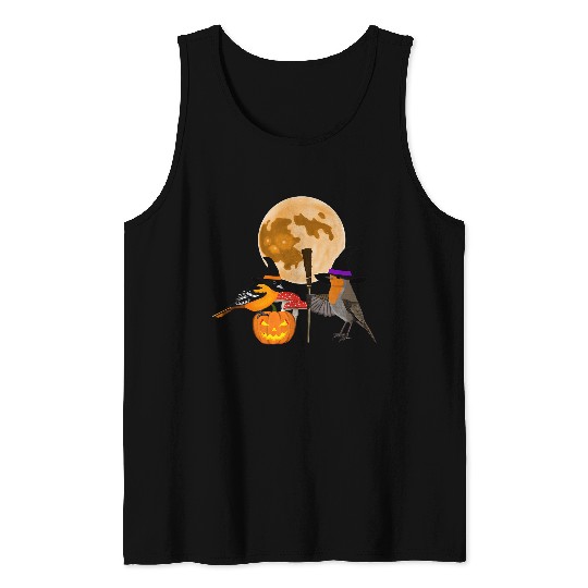 Robin Halloween Pumpkin Bird Birdwatcher Animal Witch Hat Tank Tops