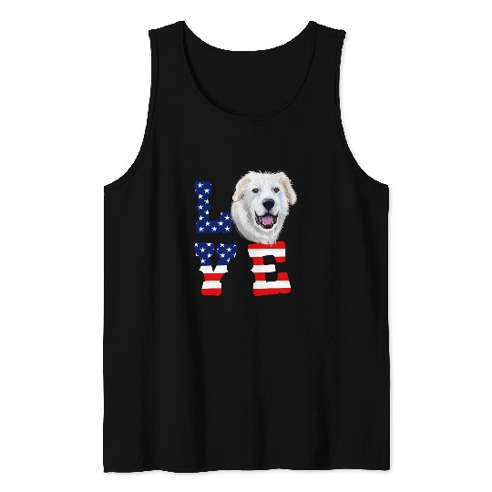 Dogs 365 Great Pyrenees Love Dog American Flag USA Tank Tops