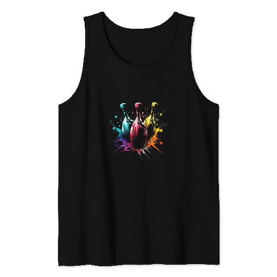 Bowling Skittles Splash Art Bowler Retro Bowling Cone Tank Tops