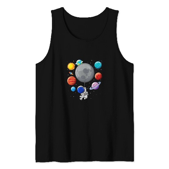 Astronaut Holding Planet Balloons SolarSystem Space Kids Tank Tops