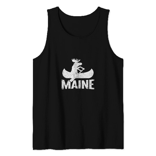 Lacrosse Gift Maine Moose Canoe Vacation Distressed vintages Novelty Tank Tops
