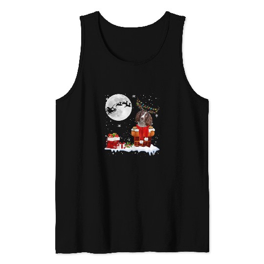 English Springer Spaniel Ugly Christmas Lights xmass Pajamas Tank Tops