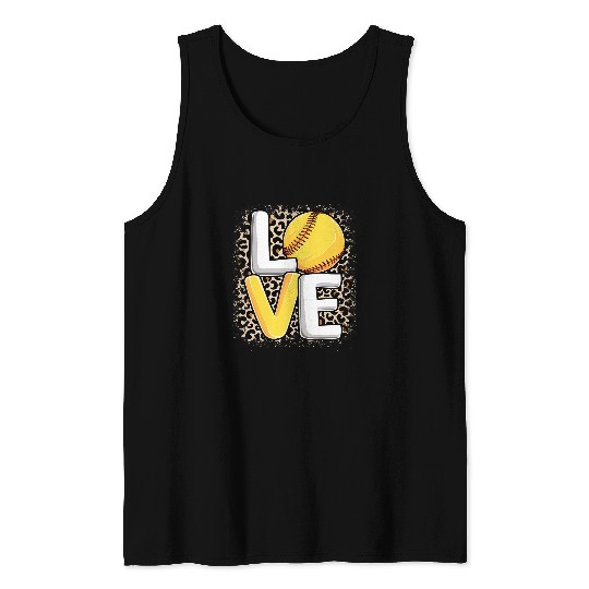 Cute Love Softball Leopard Print Women Girls Softball Lover Tank Tops