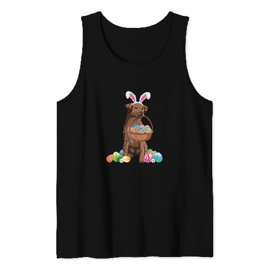 Cute Easter Chocolate Lab Easter Pug Dog Happy Easter Tank Tops