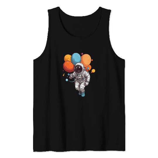 Astronaut Holding Planet Balloons Solar System Space Funny Tank Tops