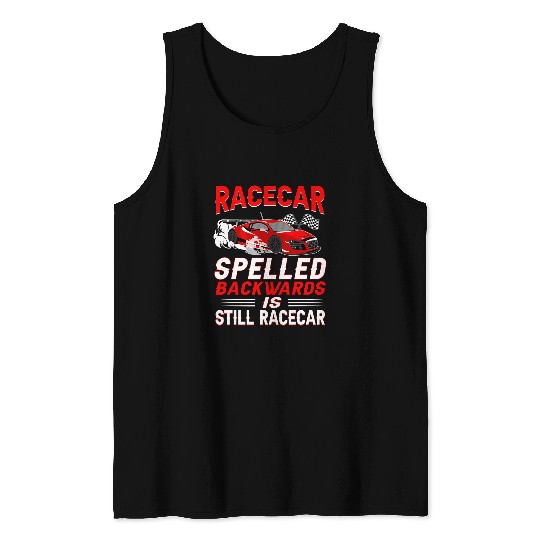 Racecar Spelled Backwards Race Track Pit Crew Racing Tank Tops